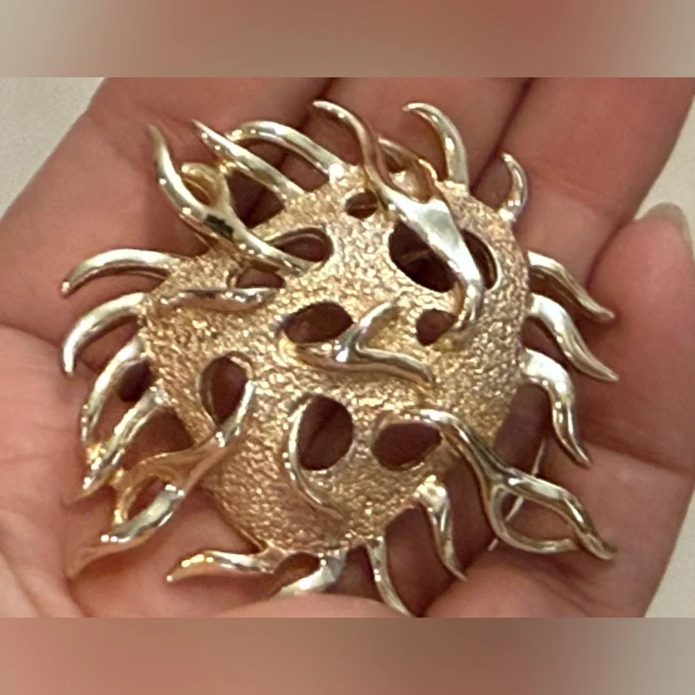 Vtg 70s Sarah Coventry Sea Urchin Brooch Pin‎ Gold Tone Metal Mixed Texture 3-D